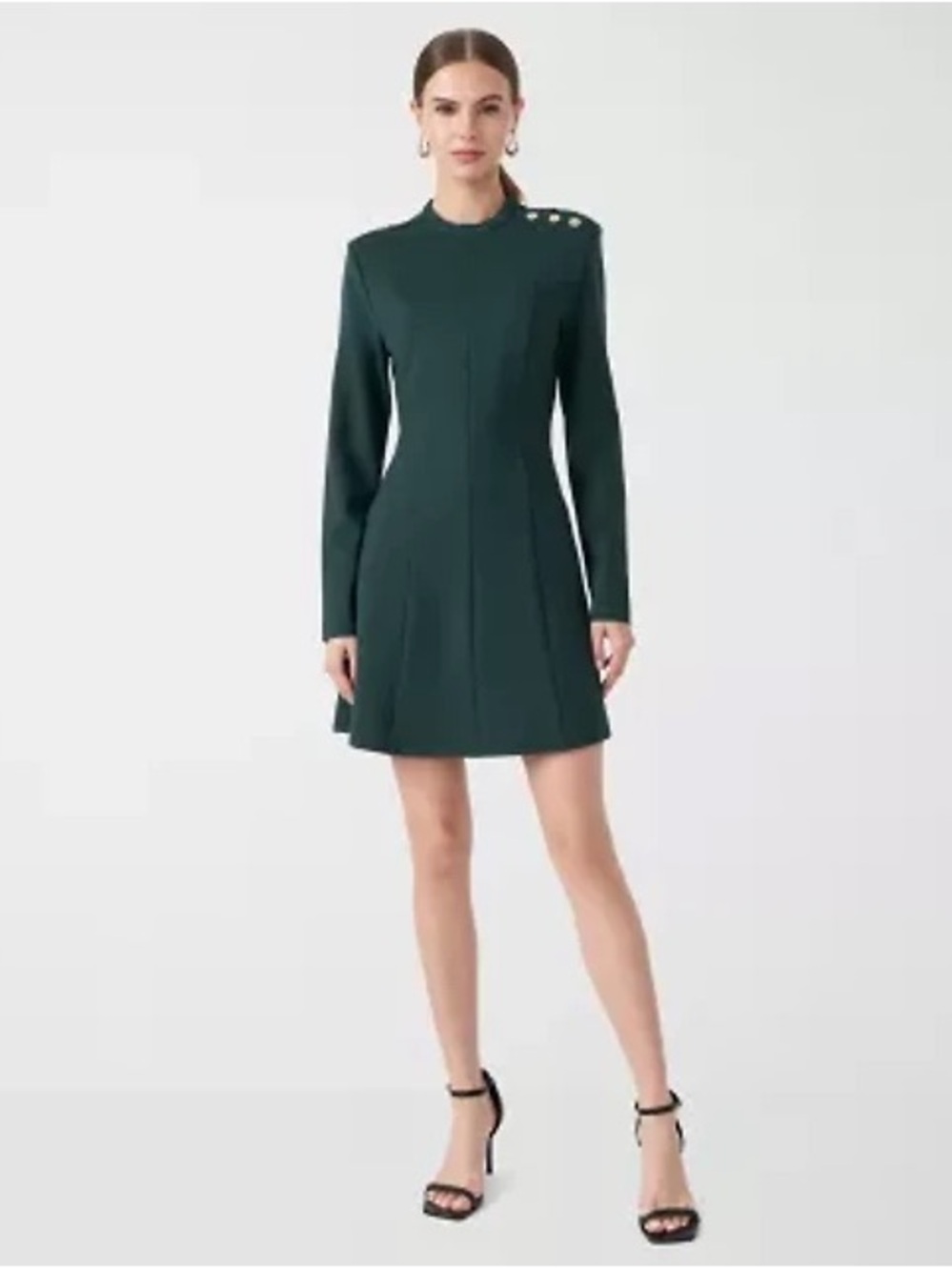 Rebecca Minkoff Forest Green Long Sleeve A-Line Dress with Button Accent